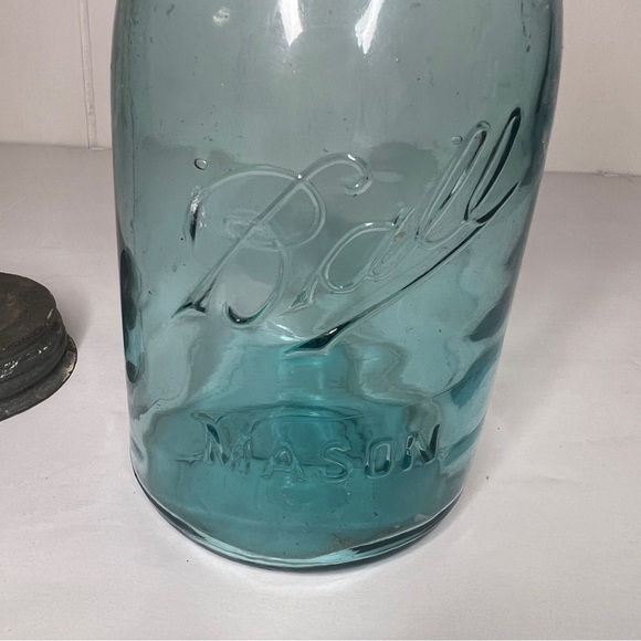 VINTAGE BALL 1910-1923 MASON JAR - BLUE  - QUART - ZINC LID - Picture 14 of 16